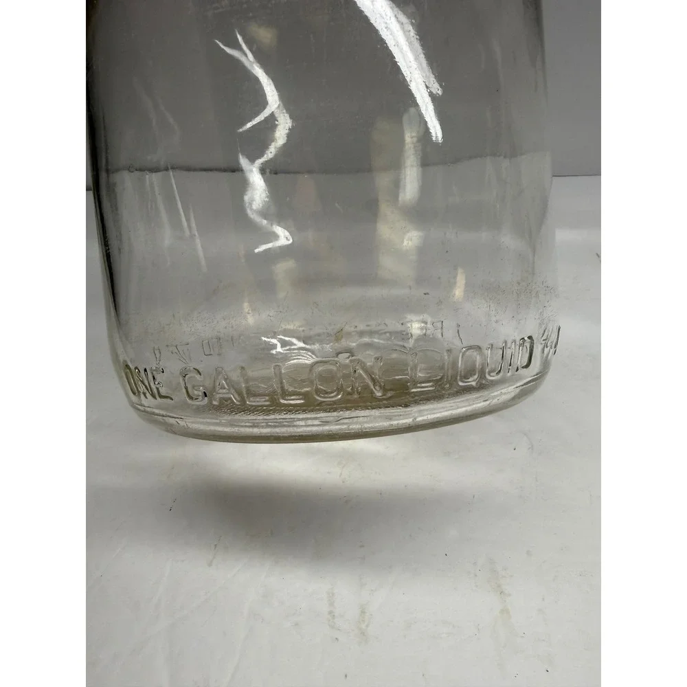 Vintage One Gallon Clear Glass Jug with Metal Bale Handle Farmhouse Decor Bottle